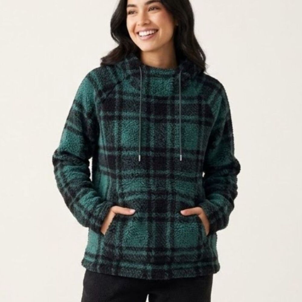 PINK by Victoria Secrets Plaid Campus Sherpa CozycoreTeddy Hoodie Gorpcore SZ XL
